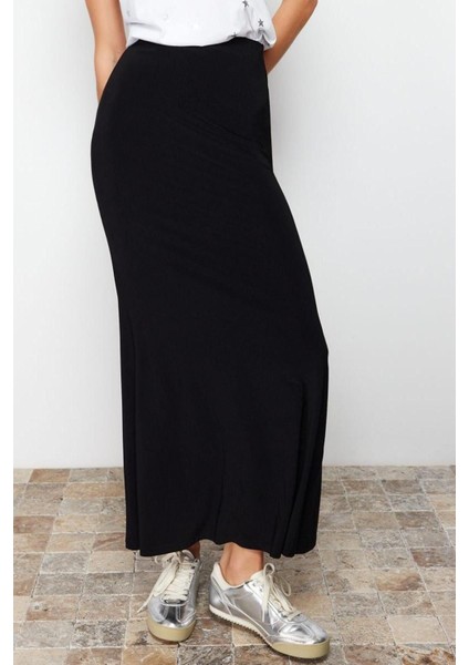 Moda Regular Düz Desen Günlük Maxi Boy Vücuda Oturan Balık Form Esnek Maxi Etek fırsatları