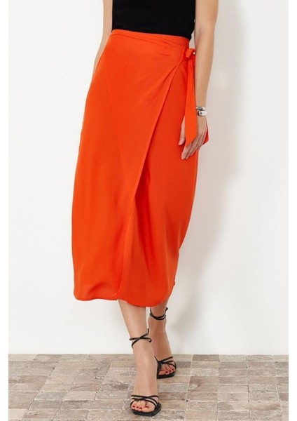 Moda Regular Düz Desen Günlük Maxi Boy Bağlamalı Kruvaze Kapama Viskon Kumaşlı Maxi Boy Dokuma Etek fırsatları