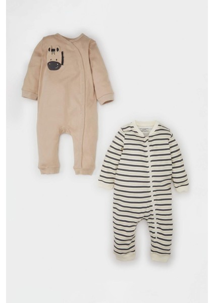 Erkek Bebek Yeni Doğan Zebra Baskılı Çizgili 2'li Uzun Kollu Tulum D4138A524WN