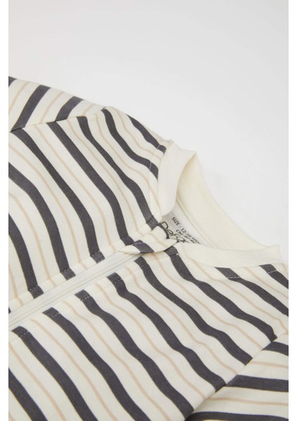 Erkek Bebek Yeni Doğan Zebra Baskılı Çizgili 2'li Uzun Kollu Tulum D4138A524WN