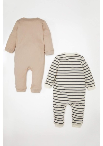 Erkek Bebek Yeni Doğan Zebra Baskılı Çizgili 2'li Uzun Kollu Tulum D4138A524WN