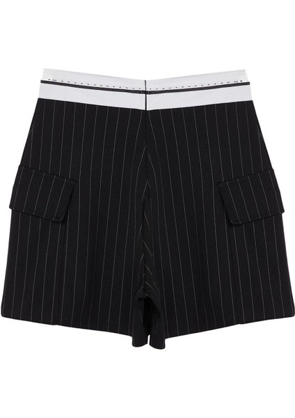 Moda Örme Yüksek Bel Boru Paça Gündelik Çizgili Kargo Cepli Şerit Bel Detaylı Mini Şort Bermuda fiyatları