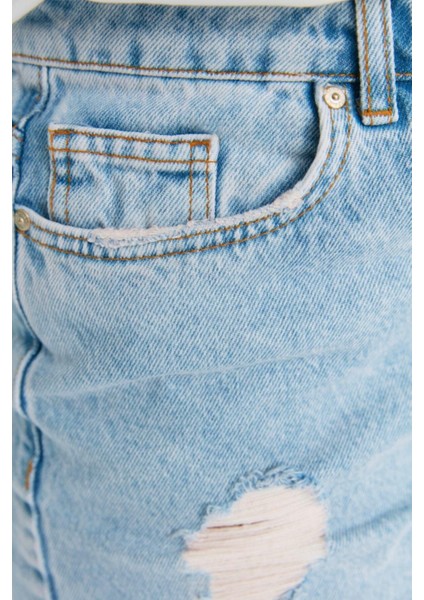 Büyük Beden Moda Denim Yüksek Bel Geniş Paça Gündelik Mavi Şort Bermuda