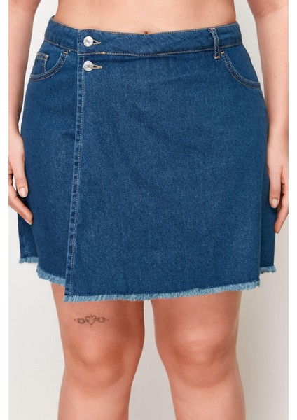 Büyük Beden Moda Denim Normal Bel Dar Paça Gündelik Yüksek Bel Etek Uçu Püsküllü Şort Etek
