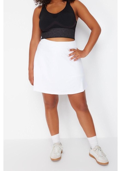 Büyük Beden Moda Örme Yüksek Bel Dar Paça Sportswear Beyaz 2 Katmanlı Spor Şort Etek fiyatları