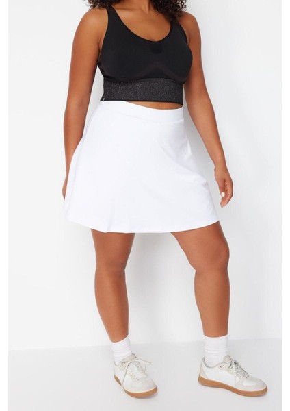 Büyük Beden Moda Örme Yüksek Bel Dar Paça Sportswear Beyaz 2 Katmanlı Spor Şort Etek modelleri