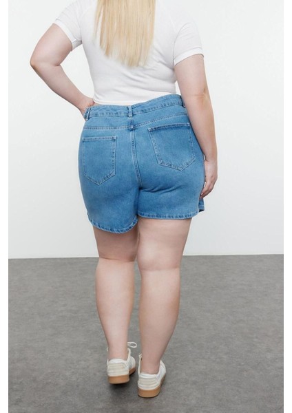 Büyük Beden Moda Denim Yüksek Bel Geniş Paça Gündelik Mavi Yırtmaçlı Şort Etek indirimleri