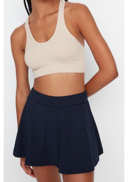 Moda Örme Yüksek Bel Geniş Paça Sportswear Lacivert 2 Katmanlı Içi Şortlu Tenis Spor Şort Etek fiyatları