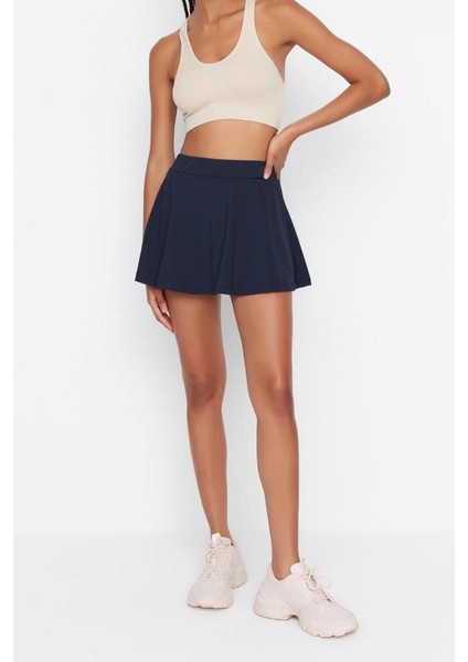 Moda Örme Yüksek Bel Geniş Paça Sportswear Lacivert 2 Katmanlı Içi Şortlu Tenis Spor Şort Etek fırsatları