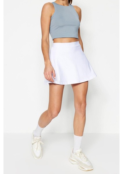 Moda Örme Yüksek Bel Geniş Paça Sportswear Beyaz 2 Katmanlı Içi Şortlu Tenis Spor Şort Etek fiyatları