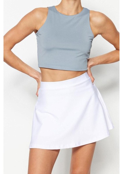 Moda Örme Yüksek Bel Geniş Paça Sportswear Beyaz 2 Katmanlı Içi Şortlu Tenis Spor Şort Etek modelleri