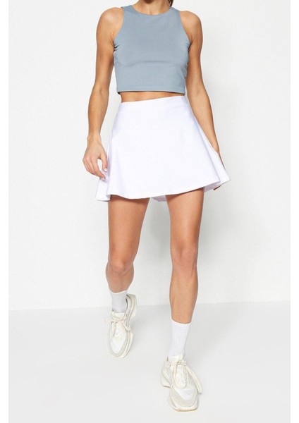 Moda Örme Yüksek Bel Geniş Paça Sportswear Beyaz 2 Katmanlı Içi Şortlu Tenis Spor Şort Etek fırsatları
