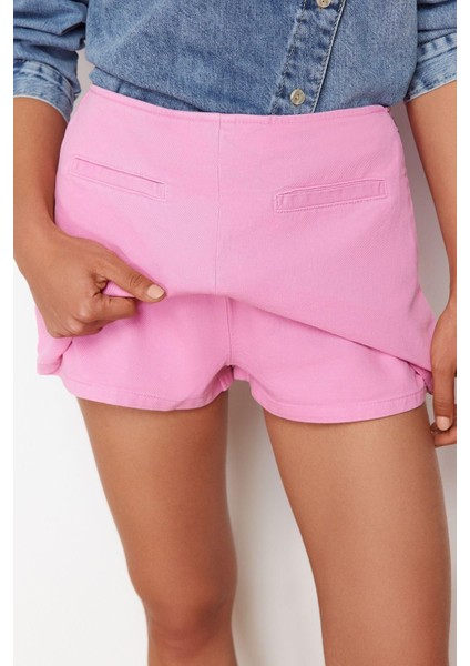 Moda Denim Yüksek Bel Boru Paça Gündelik Pembe Cep Detaylı Yüksek Bel Denim Şort indirimleri