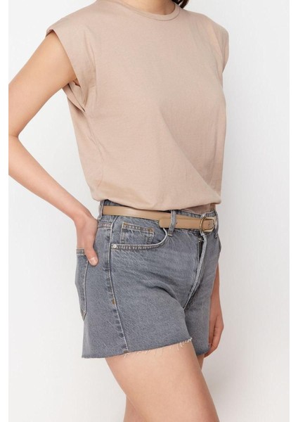 Moda Denim Yüksek Bel Geniş Paça Gündelik Gri Mini Şort