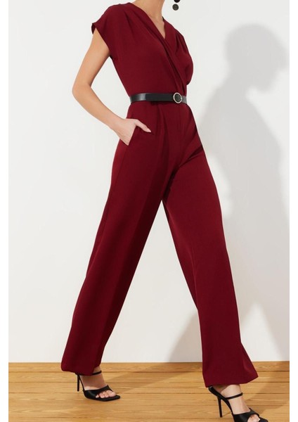 Standart Kol Geniş Paça Kruvaze Uzun Kemerli Kruvaze Yaka Geniş Paça Dokuma Tulum modelleri