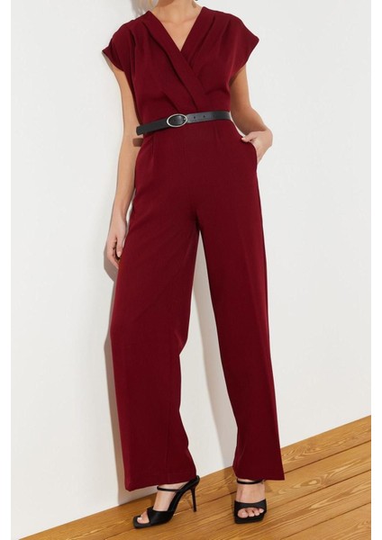 Standart Kol Geniş Paça Kruvaze Uzun Kemerli Kruvaze Yaka Geniş Paça Dokuma Tulum fırsatları