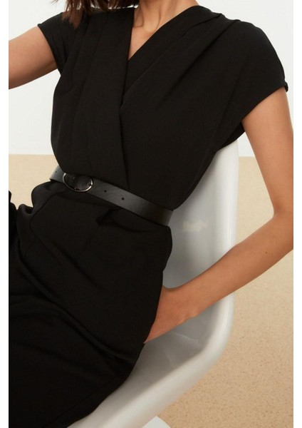 Kadın Moda Standart Kol Geniş Paça Kruvaze Uzun Kemerli Kruvaze Yaka Geniş Paça Dokuma Tulum fırsatları