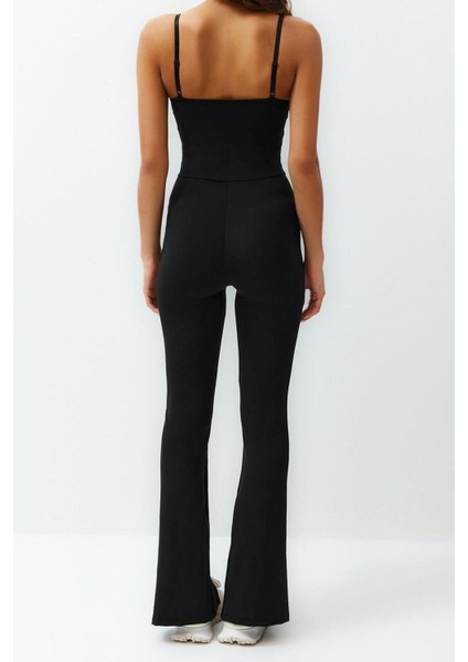 Kadın Moda Ince Askılı Geniş Paça Havuz Yaka Uzun Toparlayıcı Ip Askılı Destekli Örme Spor Tulum modelleri