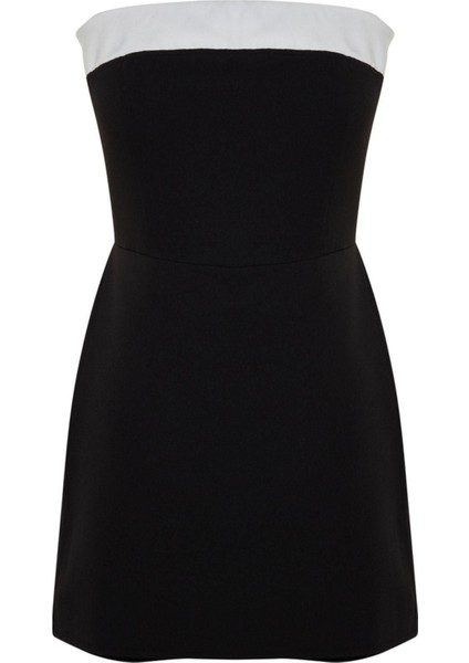 Standart Kol Geniş Paça Straplez Kısa Straplez Renk Bloklu Mini Dokuma Şort Tulum