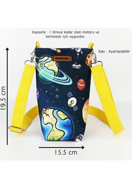 Woody Cord 1 Litrelik Matara Kılıfı Su Şişesi Taşıma Çantası Water Bottle Bag Uzay