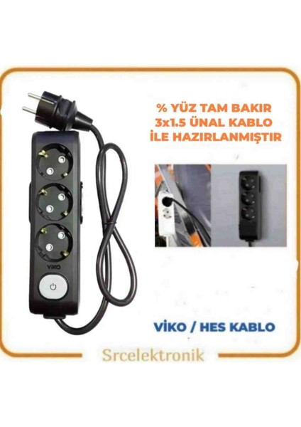 Multi-Let 3 Lü Siyah (12 ile 40 Metre Arası) Anahtarlı Topraklı Çocuk Korumalı Uzatma ( 3x1.5 Ünal Kablo Tam Bakır) Ttr Kablo Tseli HO5VV-F