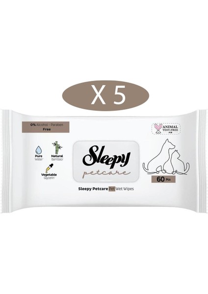 Petcare Evcil Hayvan Islak Havlusu 60Lı X 5 Adet (300 Yaprak)