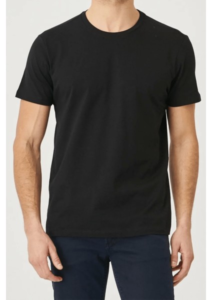 Erkek Slim Fit Bisiklet Yaka Pamuk Kısa Kollu Tişört