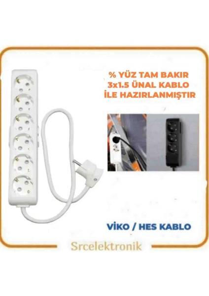 6'lı Beyaz (12 ile 40 Metre Arası) Topraklı Çocuk Korumalı Uzatma ( 3x1.5 Ünal Kablo Tam Bakır) Ttr Kablo Tseli HO5VV - F