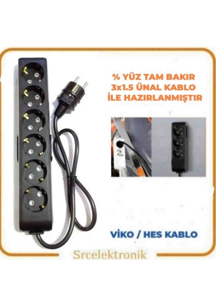 6'lı Siyah (12 ile 40 Metre Arası) Topraklı Çocuk Korumalı Uzatma ( 3x1.5 Ünal Kablo Tam Bakır) Ttr Kablo Tseli HO5VV