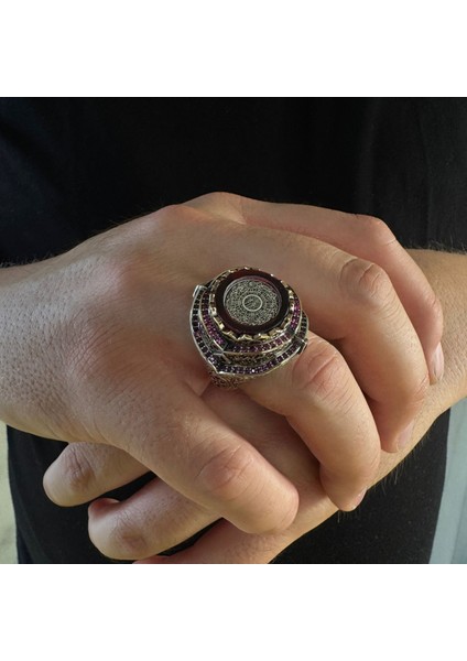 925 Ayar Gümüş Kehribar Taş Üzeri Inşirah Suresi Yazılı Dualı Usta Işi Erkek Yüzük fırsatları