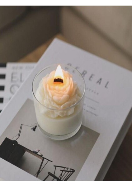 Şakayık Çiçekli Dekoratif Cam Kase Özel Tasarım Kokulu Aromaterapi Mum
