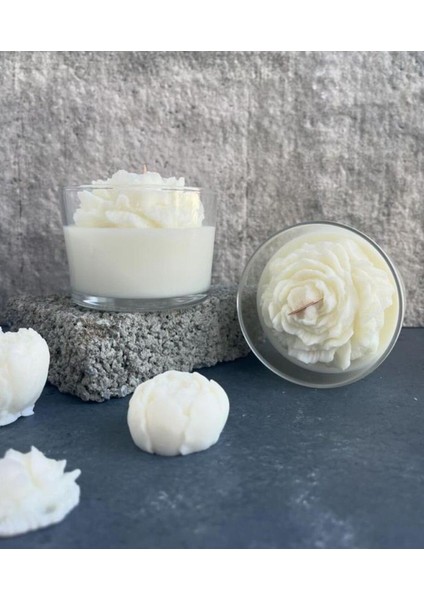 Şakayık Çiçekli Dekoratif Cam Kase Özel Tasarım Kokulu Aromaterapi Mum