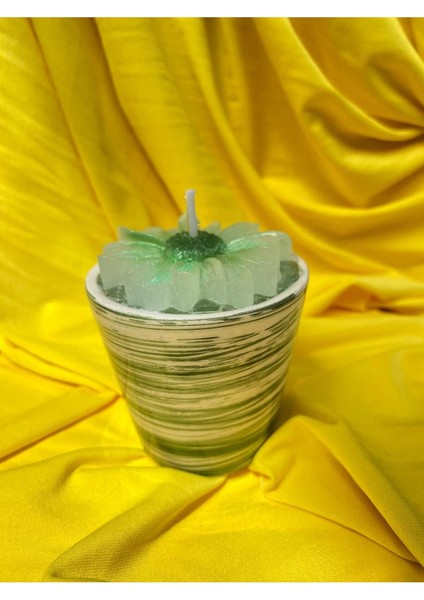 Çizgili Saksıda Papatya Şekilli Dekoratif Kokulu Mum