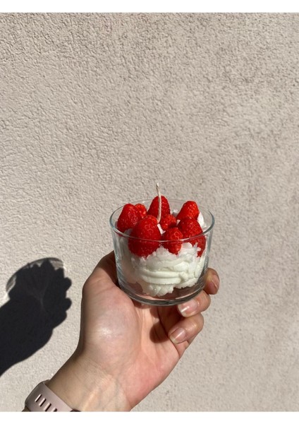 Kremalı Çilek Tasarımlı Babam Böyle Pasta Yapmayı Nerden Öğrendi Konseptli Mum