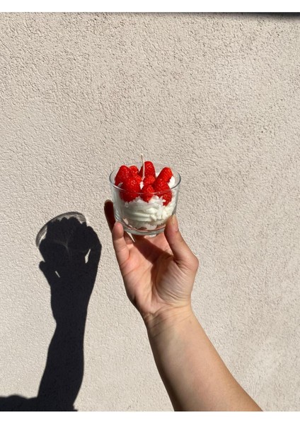 Kremalı Çilek Tasarımlı Babam Böyle Pasta Yapmayı Nerden Öğrendi Konseptli Mum modelleri