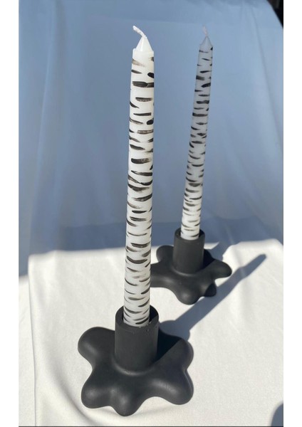 Zebra Desenli 2’li Şamdan Mum