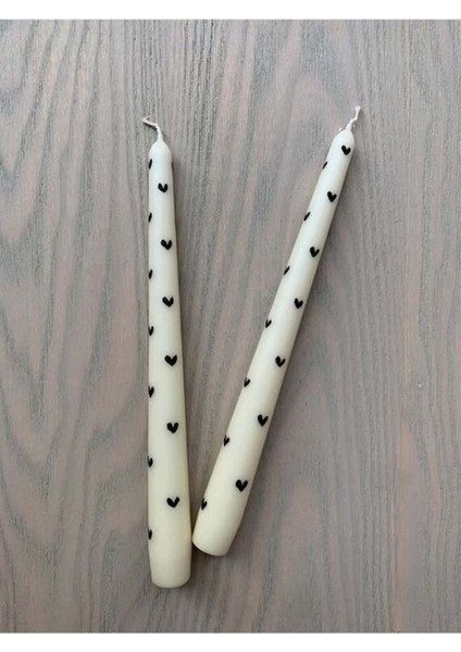 1 Adet Siyah Kalp Desenli El Çizimi Beyaz Şamdan Mumu Soyawax