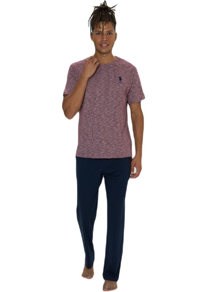 Erkek Bordo Flamlı Yuvarlak Yaka Pijama Takımı