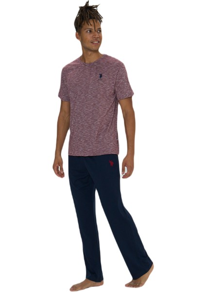 Erkek Bordo Flamlı Yuvarlak Yaka Pijama Takımı