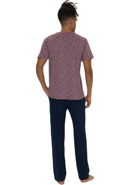 Erkek Bordo Flamlı Yuvarlak Yaka Pijama Takımı
