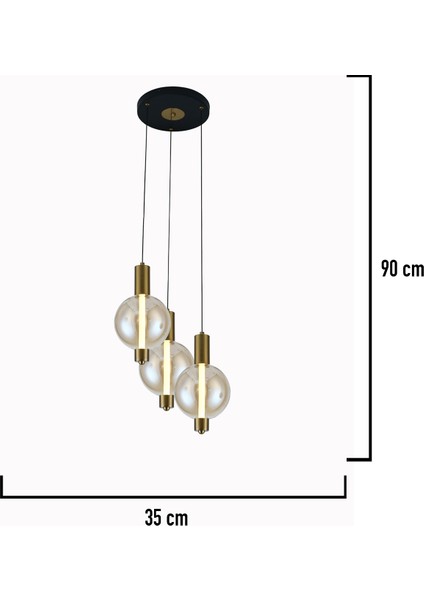 Mira Siyah 3'lü Yuvarlak Bal Camlı 10 Watt Modern Salon LED Sarkıt Avize