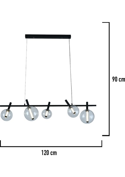 Neval 5'li Sıralı Siyah Gold 7 Watt Yemek Masası Üstü, Salon Sarkıt Avize