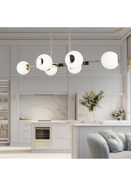 Sofia Sıralı 60 Watt Siyah Gold Modern Oturma Odası, Yemek Masası Üstü, Salon Avize