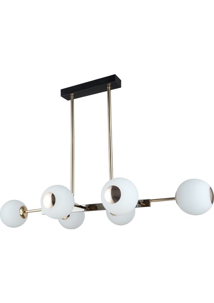 Sofia Sıralı 60 Watt Siyah Gold Modern Oturma Odası, Yemek Masası Üstü, Salon Avize