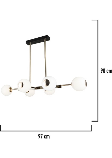 Sofia Sıralı 60 Watt Siyah Gold Modern Oturma Odası, Yemek Masası Üstü, Salon Avize