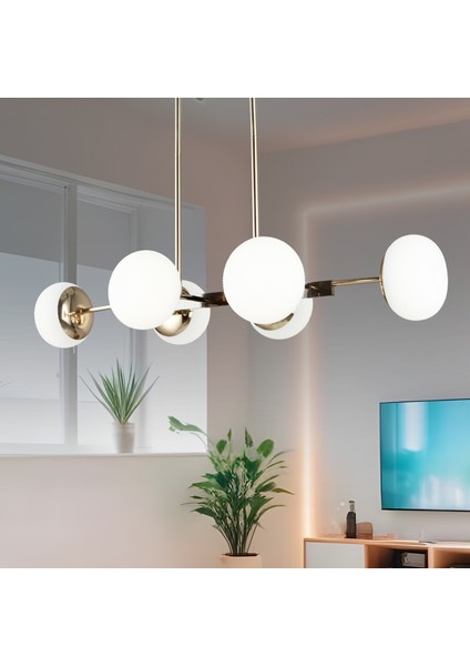 Pura Sıralı Siyah Gold 60 Watt Modern Oturma Odası, Yemek Masası Üstü, Salon Avize