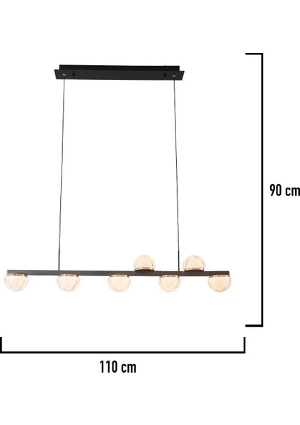 Derem 7li Sıralı Siyah Gold 80 Watt Kristal Taşlı Salon LED Sarkıt Avize