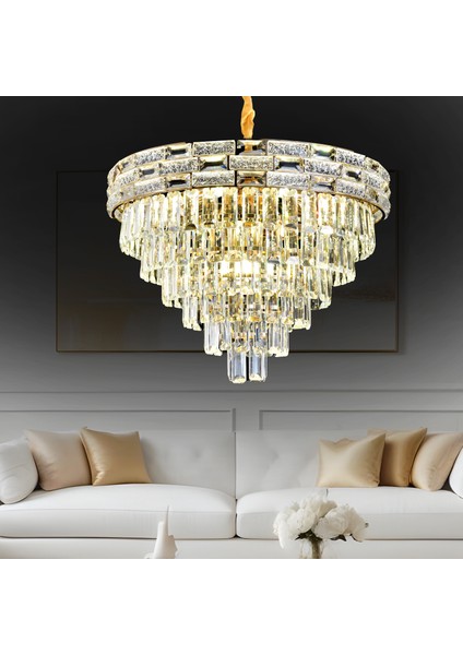 Dolares 60'lık Gold 40 Watt Kristal Taşlı Oturma Odası, Modern Salon Avize