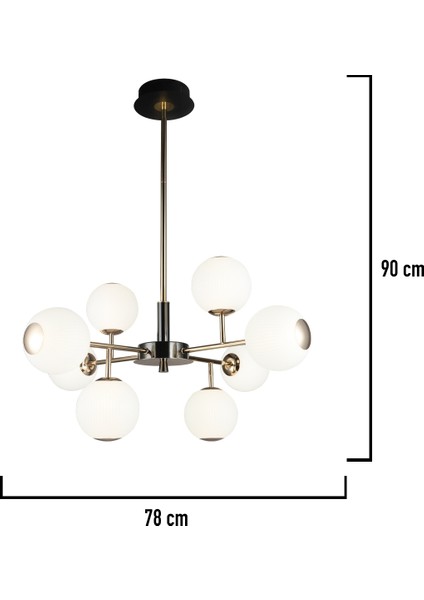 Sofia 8'li Siyah Gold 80 Watt Yuvarlak Modern Oturma Odası, Salon Avize