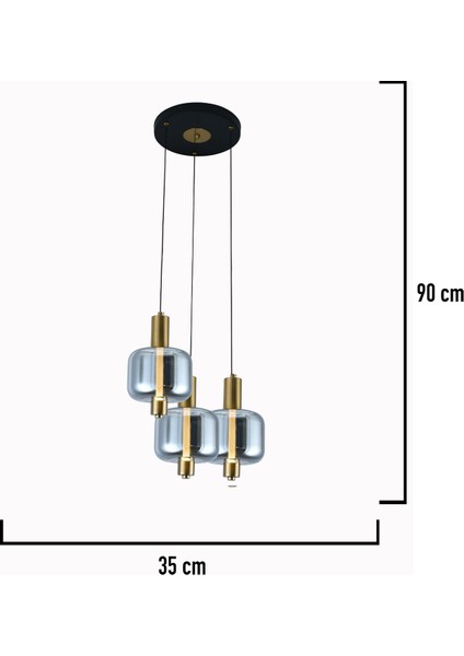 Mary Siyah 3'lü Yuvarlak Füme Camlı 7 Watt Modern Salon LED Sarkıt Avize modelleri